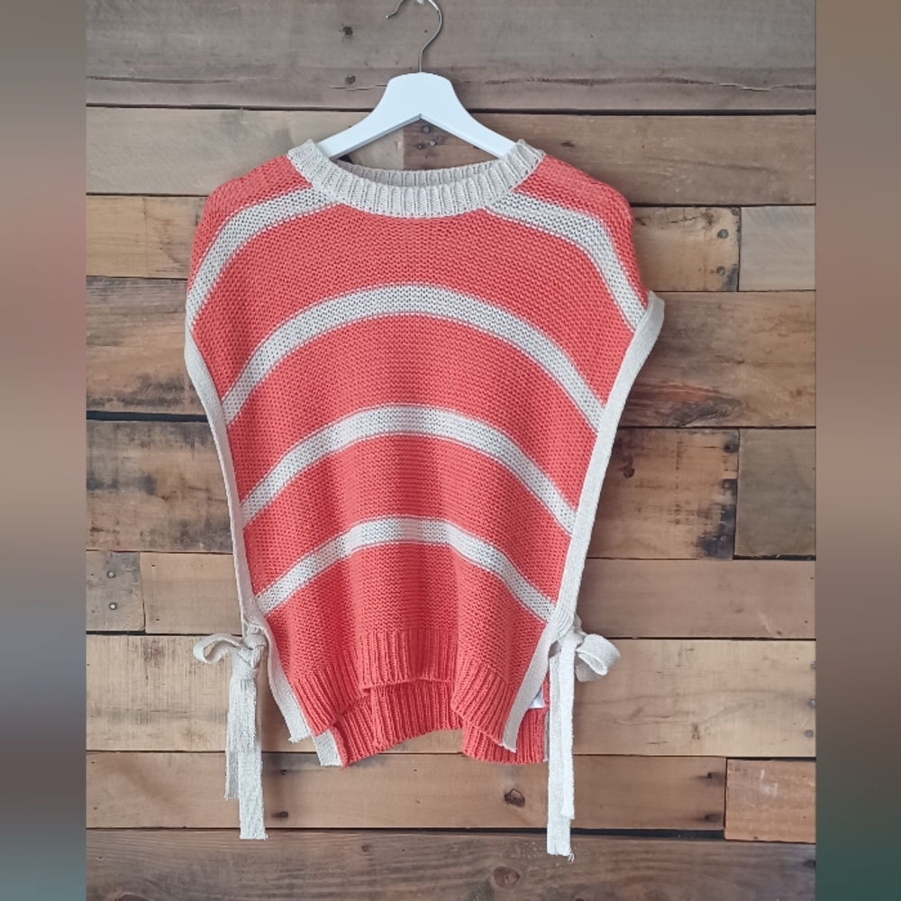 Wishlist Coral and Cream Striped Poncho Sweater - Picture 3 of 8